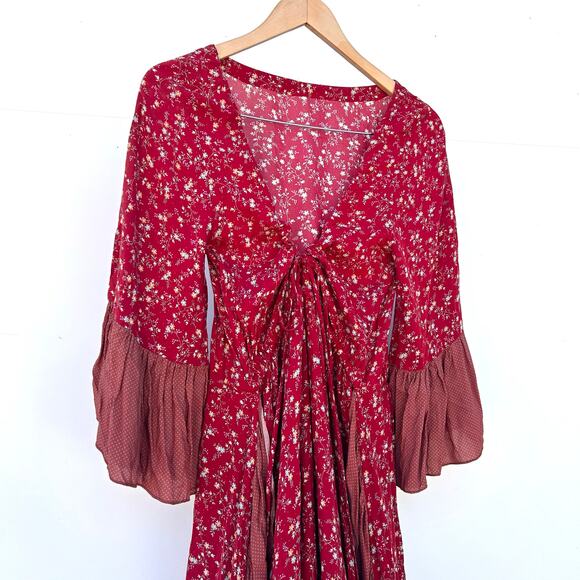 Nightcap Clothing Reversible Bohemian Boho Maxi Dress Red Ruffles Victorian 1 S - Picture 3 of 14